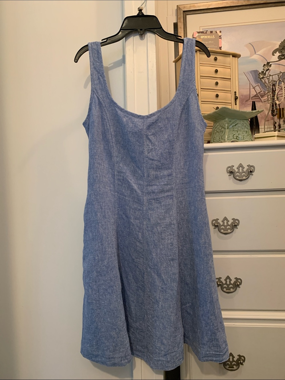 Denim/Linen Blend Halter Top Mini Dress XS.